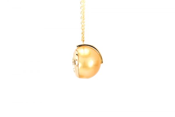 Pendentif Golden, or diamant et perle 4