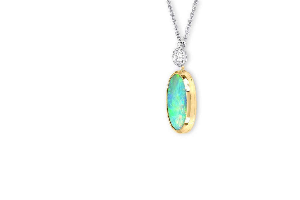 Pendentif or jaune, Opale et diamant 5