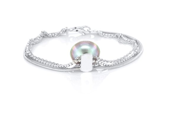 bracelet or blanc, 4 chaines et perle 5