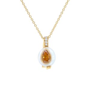 pendentif ruban orange, perle, or et diamant orange 4